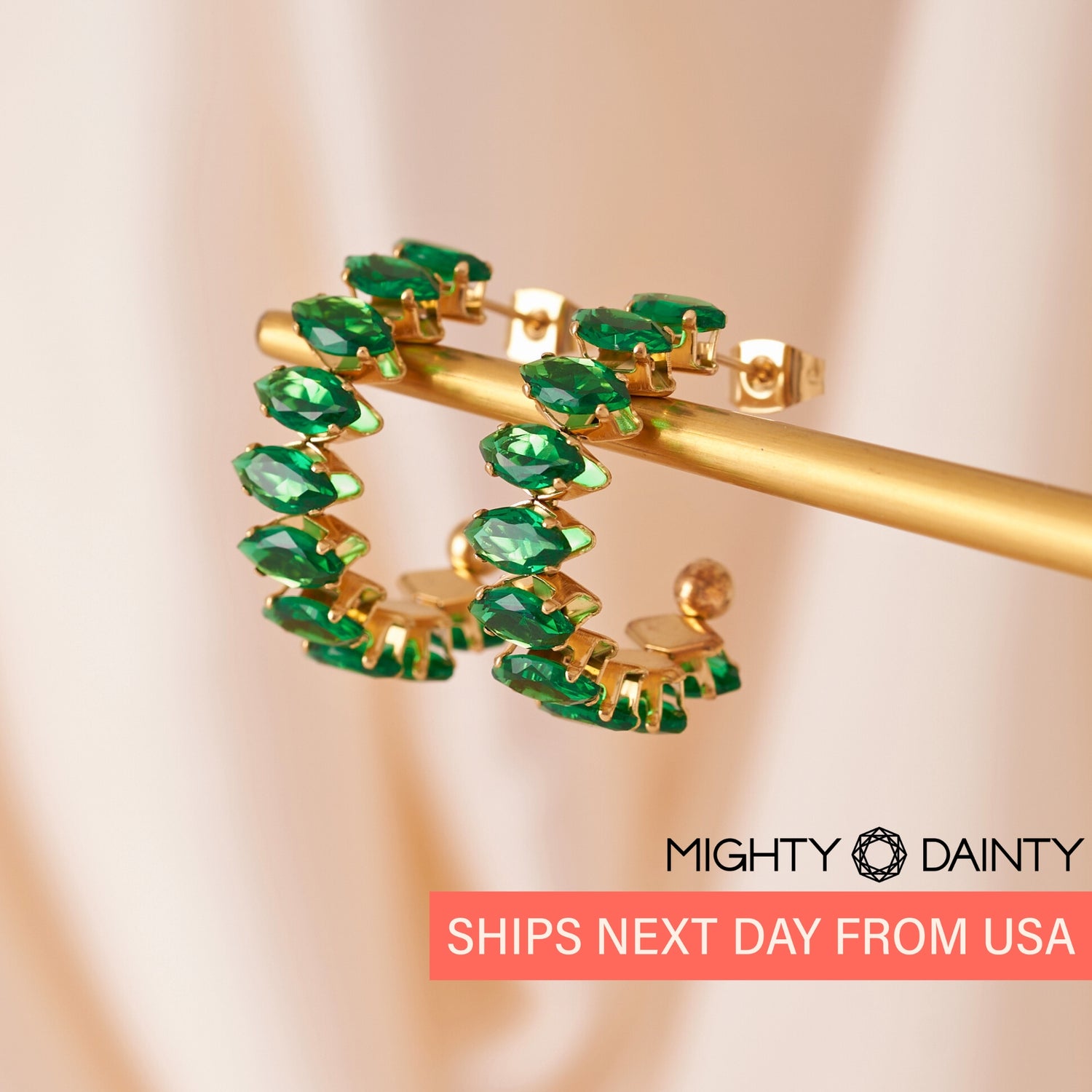 Green Emerald C Shape Earrings