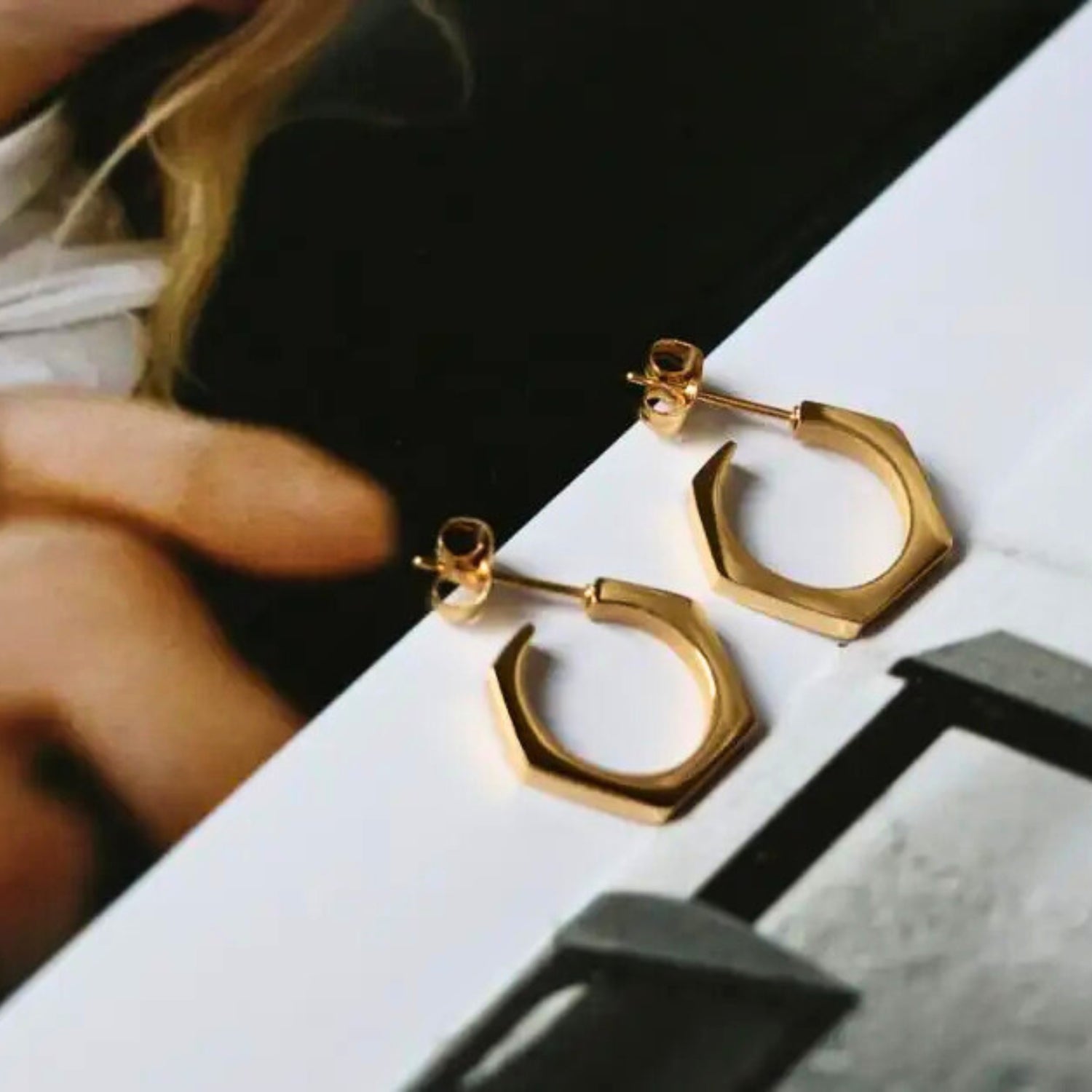 Hexogon Hoop Earrings