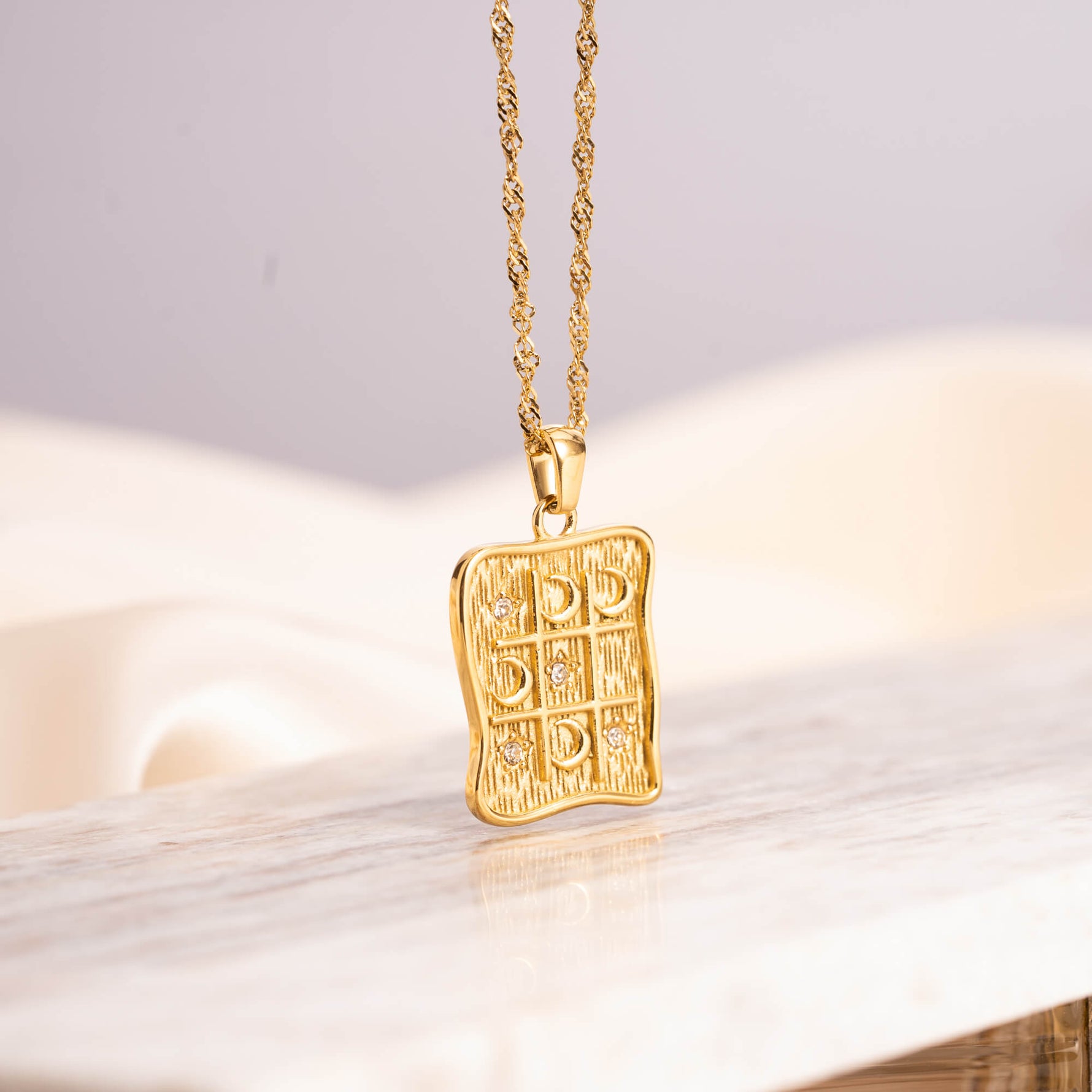 Moon Star Tic Tac Toe Gold Necklace