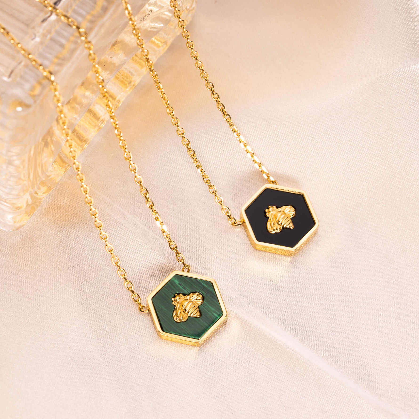 Gold Bee Stone Necklace