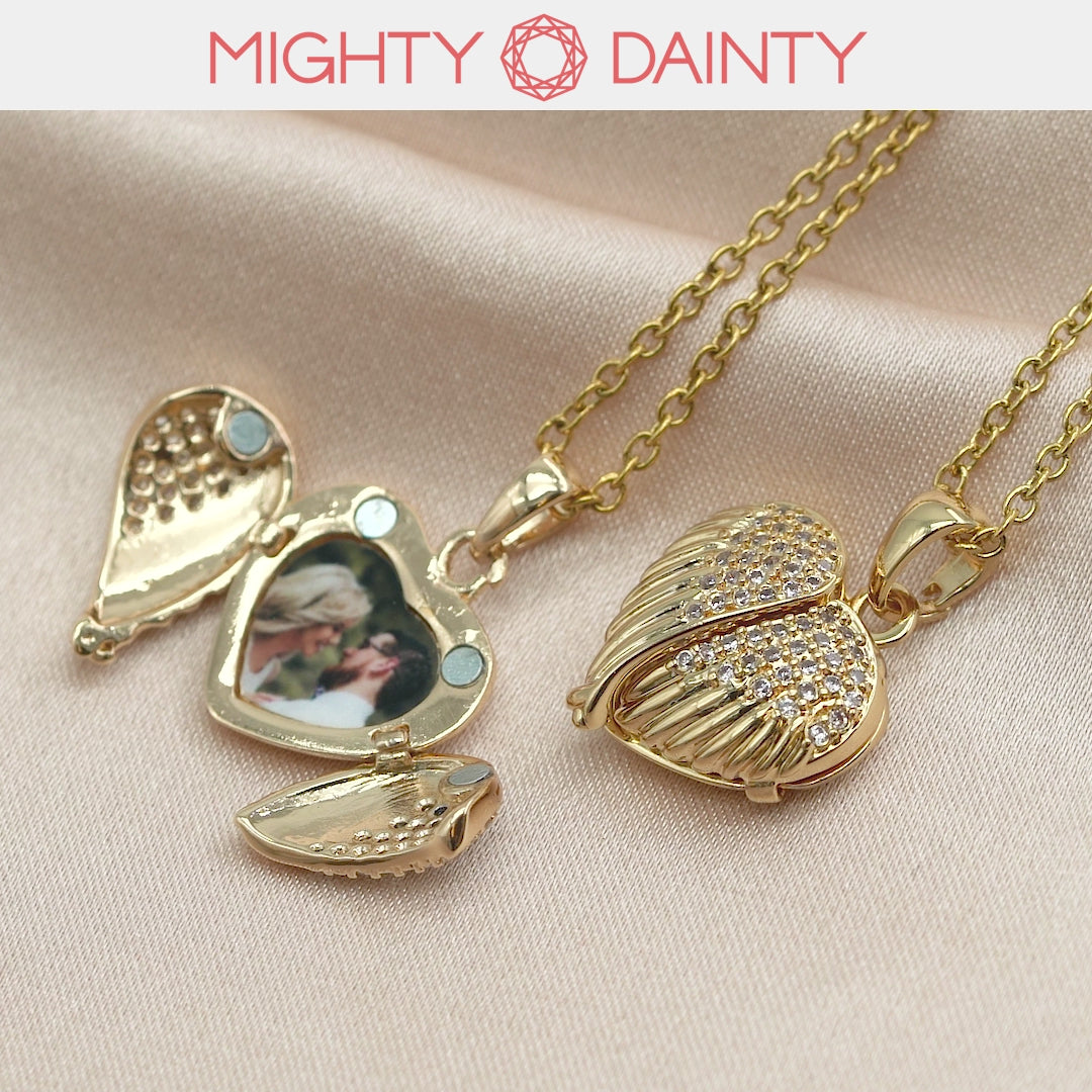 Angel Wings Heart Photo Necklace