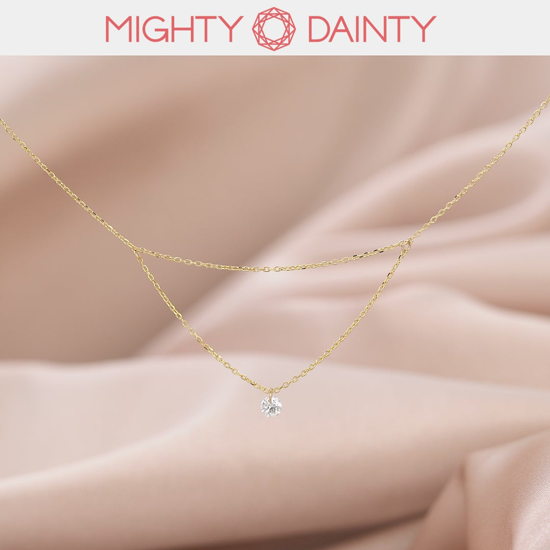18'' Gold Single Diamond Layered Necklace