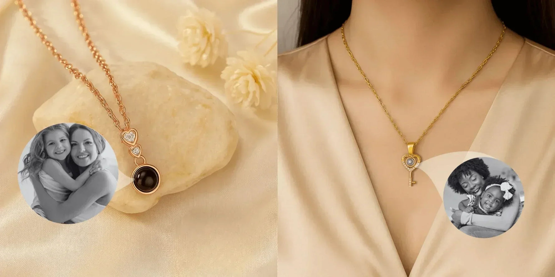 small vs. large photo projection necklace