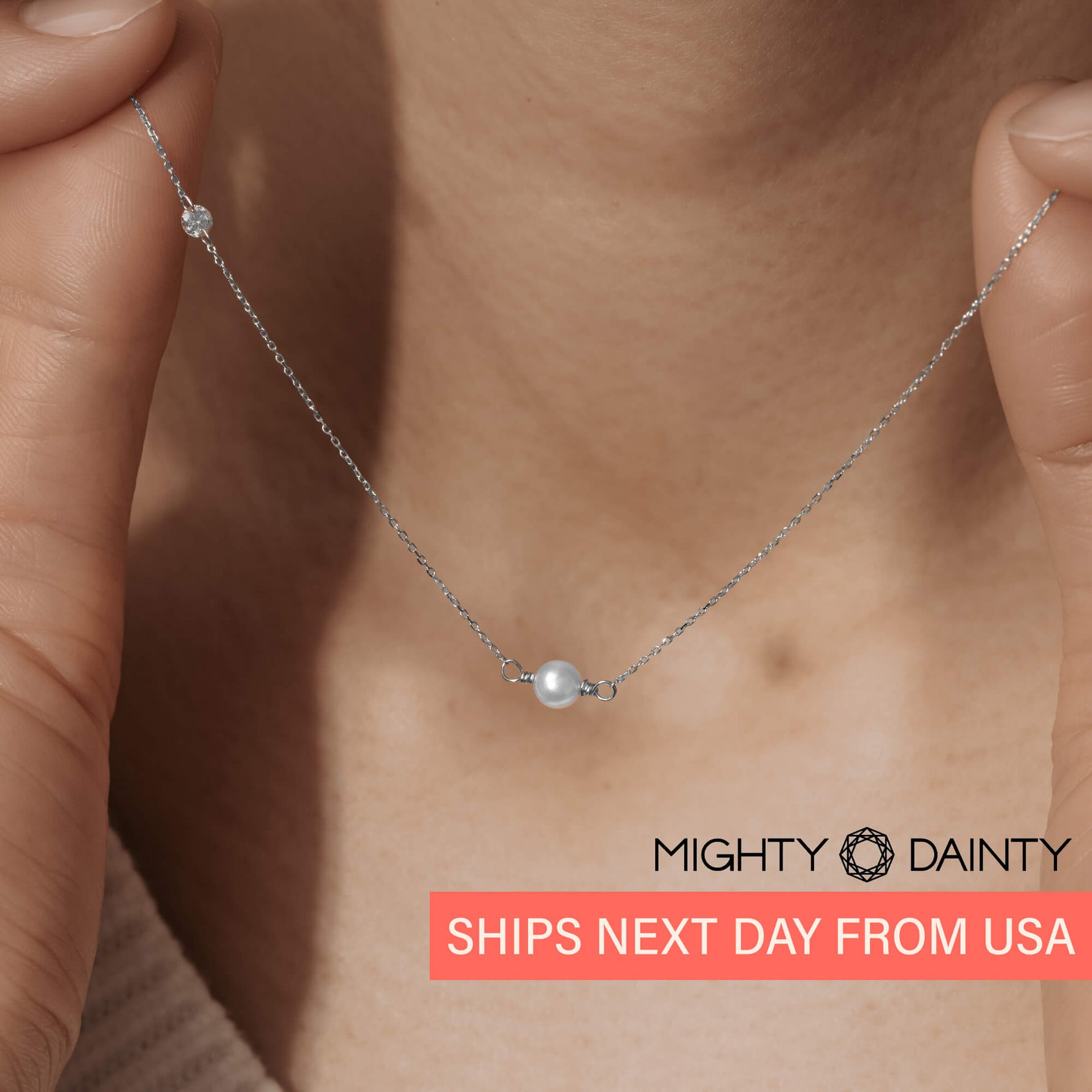 Gold Asymmetrical Diamond and Pearl Necklace