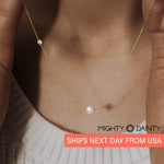 Gold Asymmetrical Diamond and Pearl Necklace