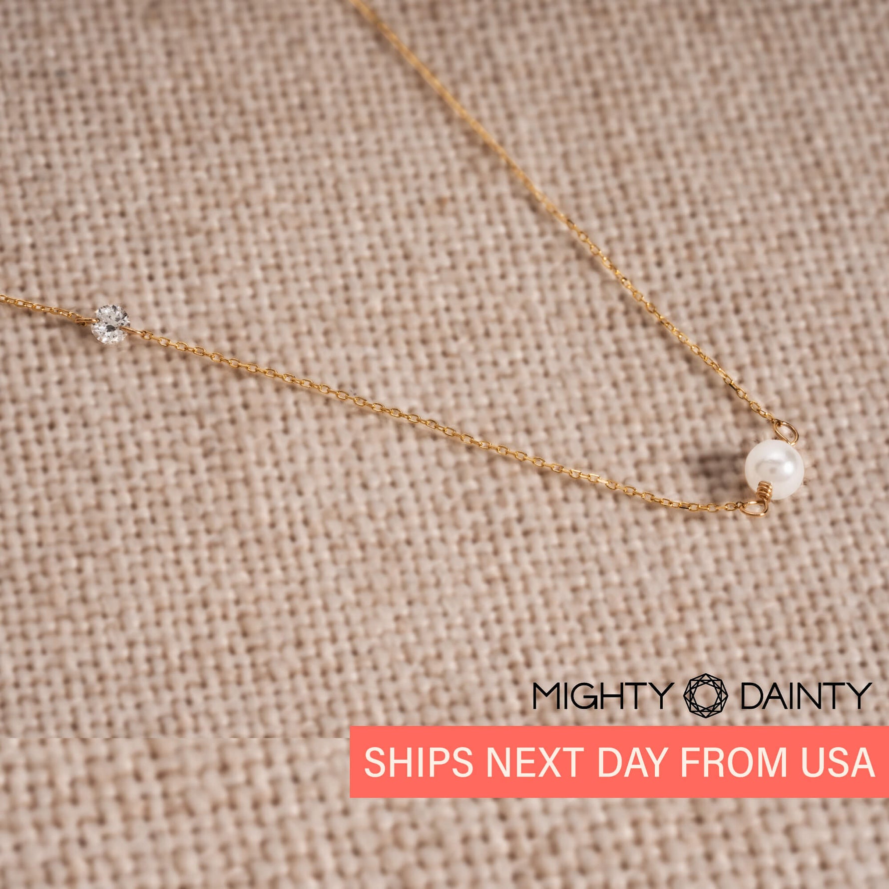 Gold Asymmetrical Diamond and Pearl Necklace