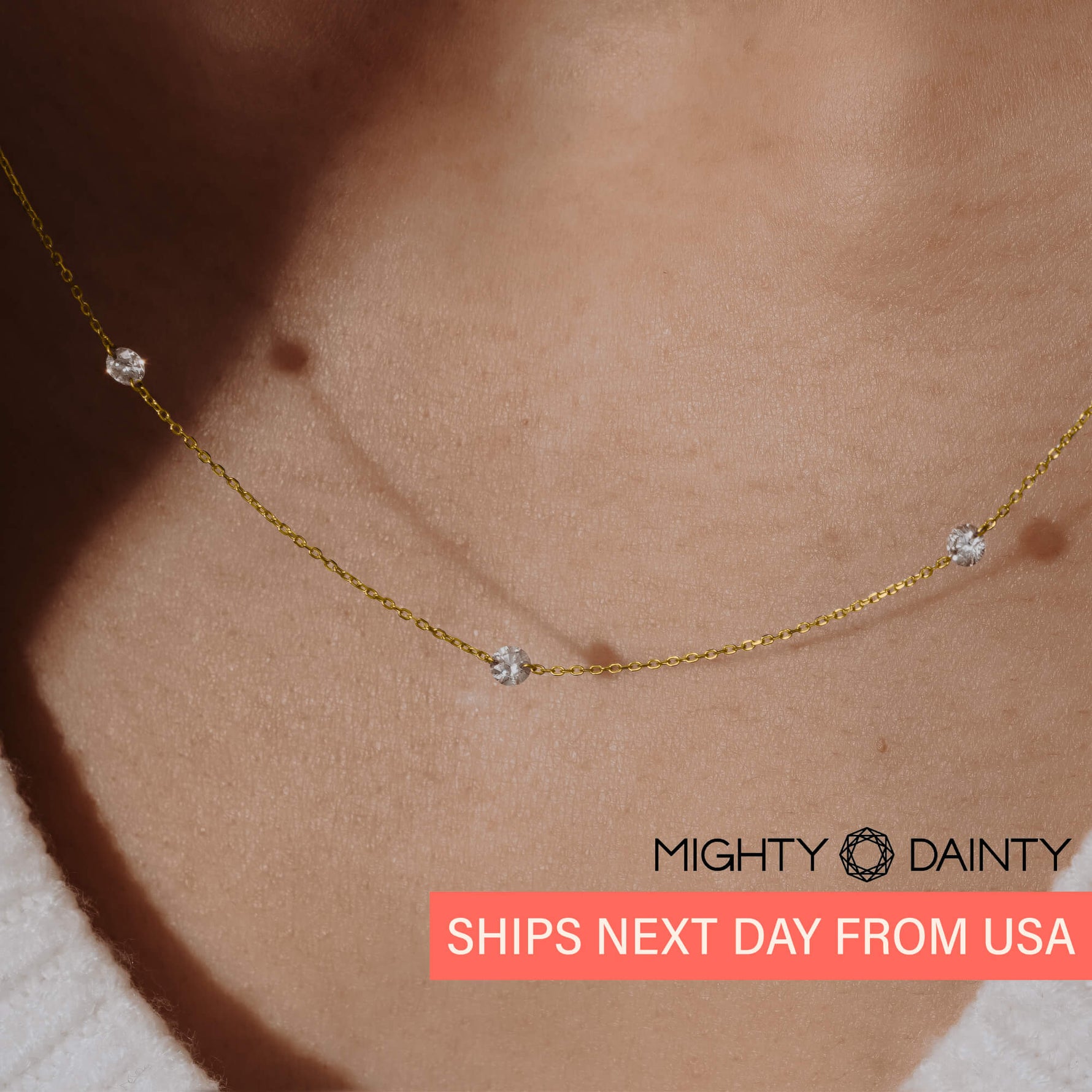 Gold Three Diamond Necklace