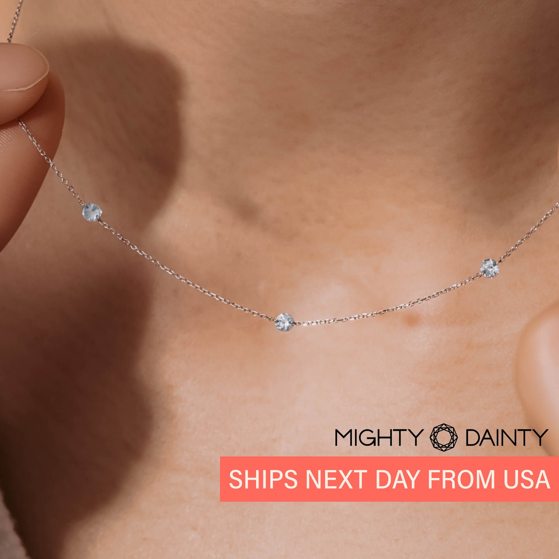 Gold Three Diamond Necklace