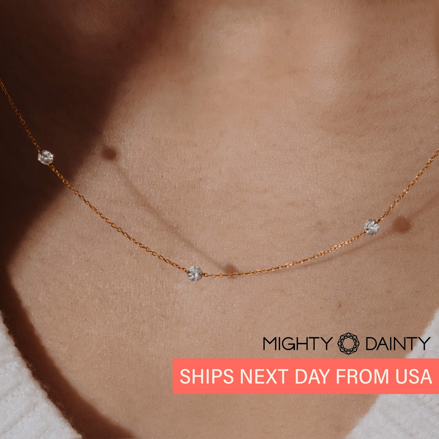 Gold Three Diamond Necklace