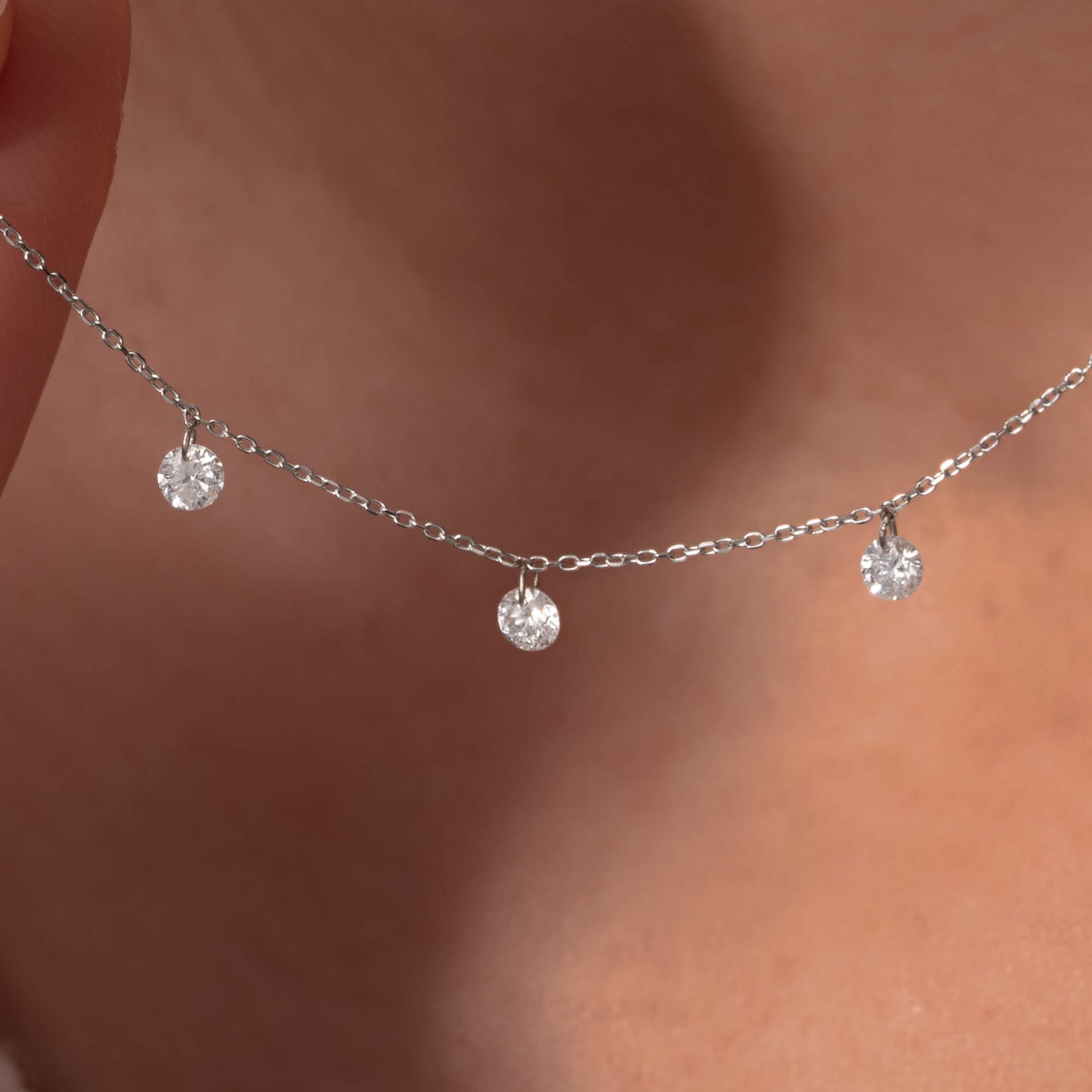 Gold Three Diamond Drop Necklace