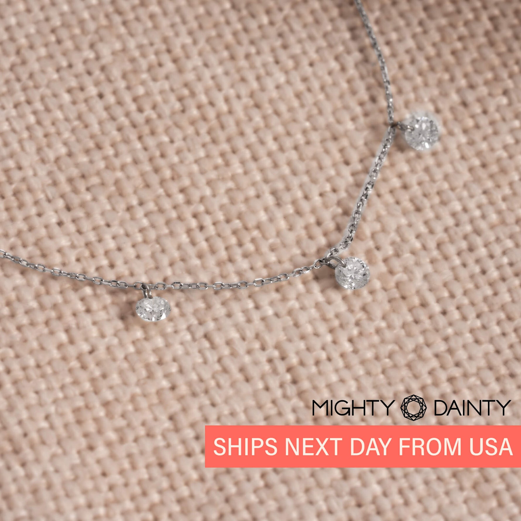 Gold Three Diamond Drop Necklace