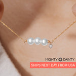 diamond and gold three pearl necklace