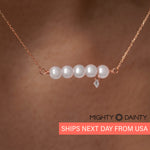 Gold Five Pearl and Diamond Necklace