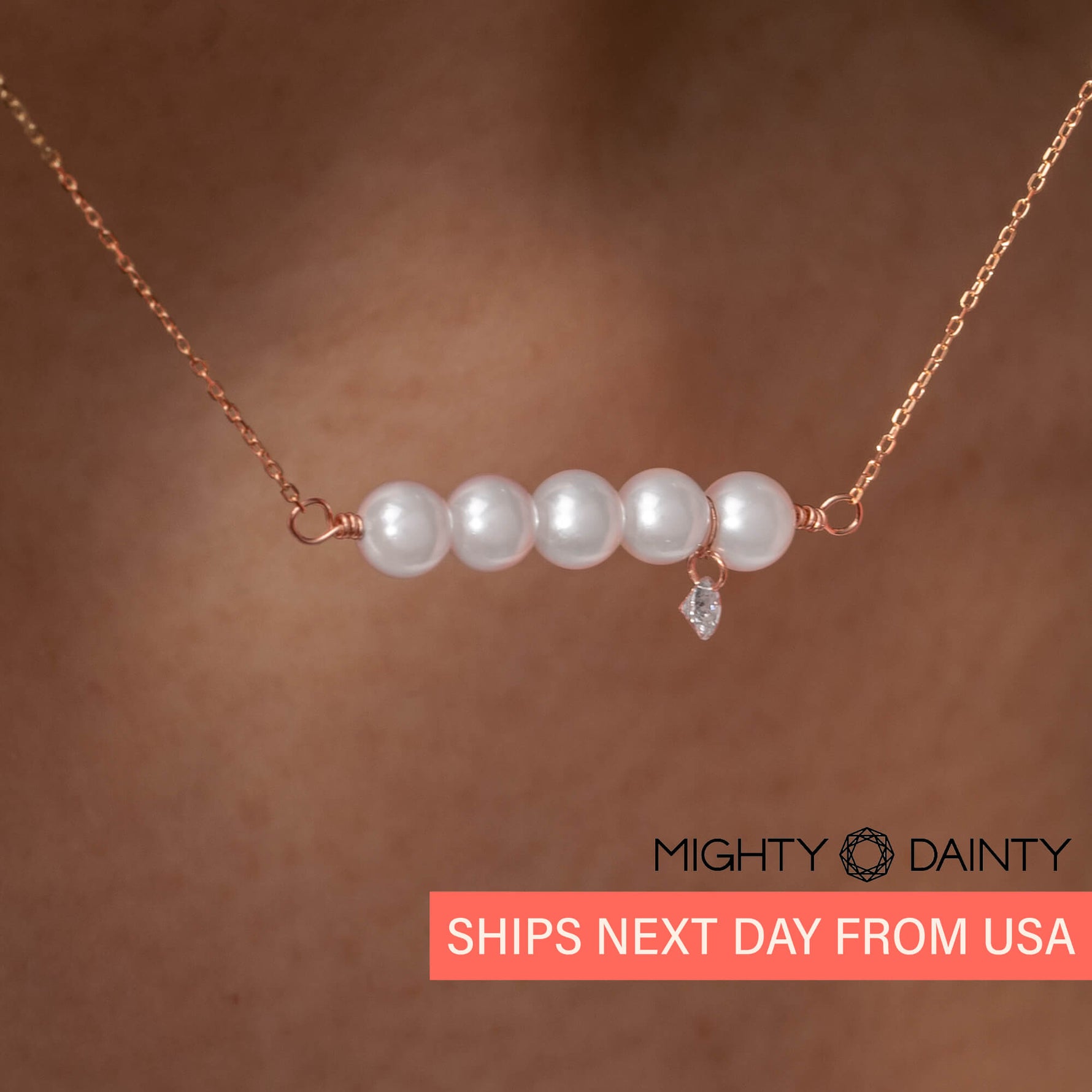 Gold Five Pearl and Diamond Necklace