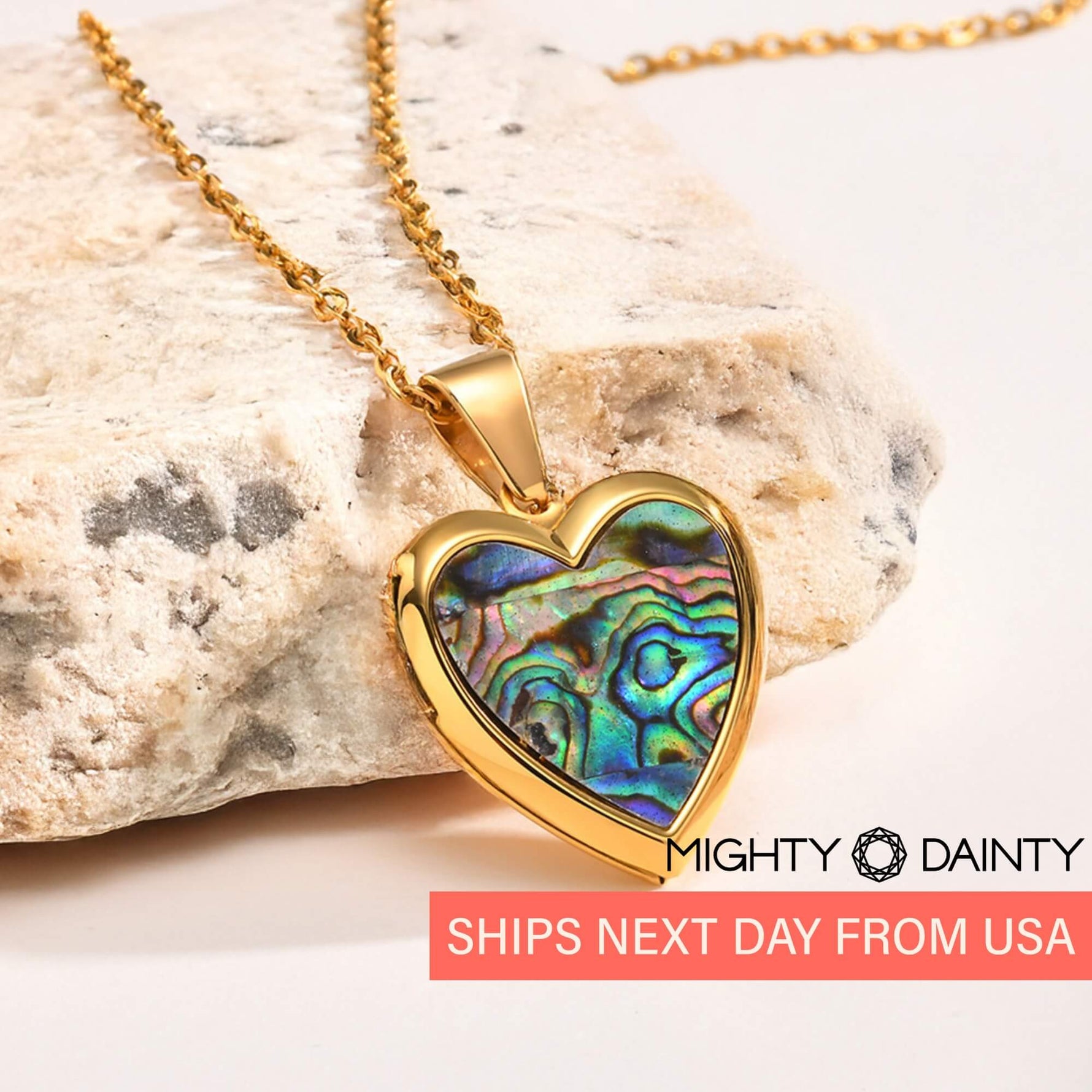 Gold Abalone Heart Photo Necklace
