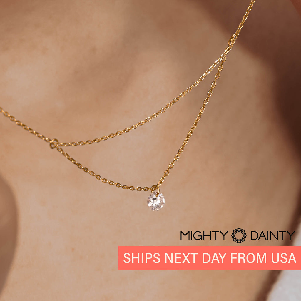 18'' Gold Single Diamond Layered Necklace