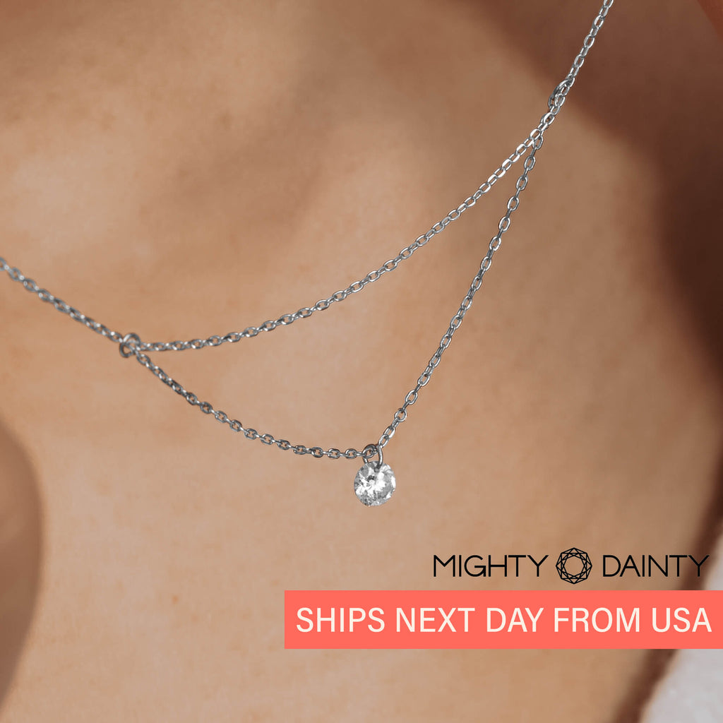 18'' Gold Single Diamond Layered Necklace