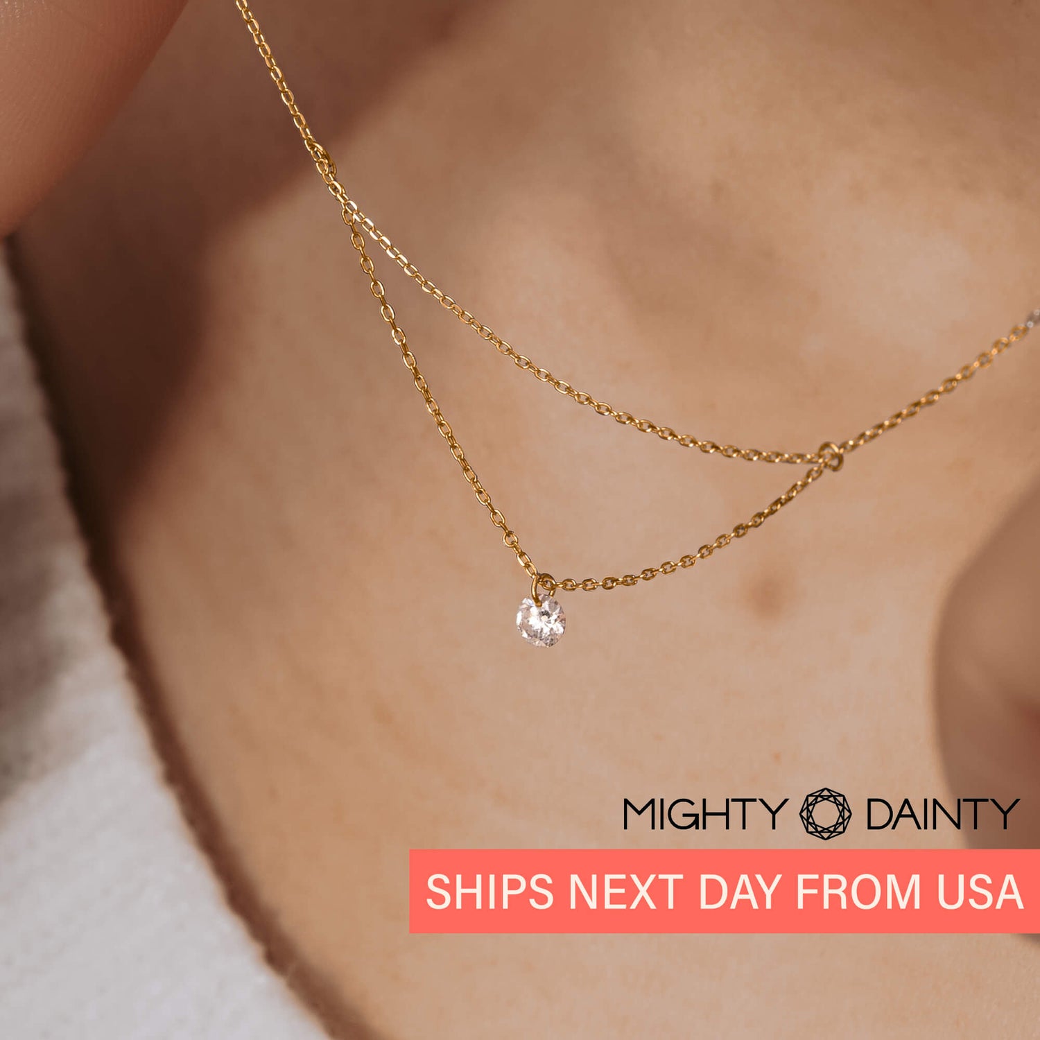 18'' Gold Single Diamond Layered Necklace