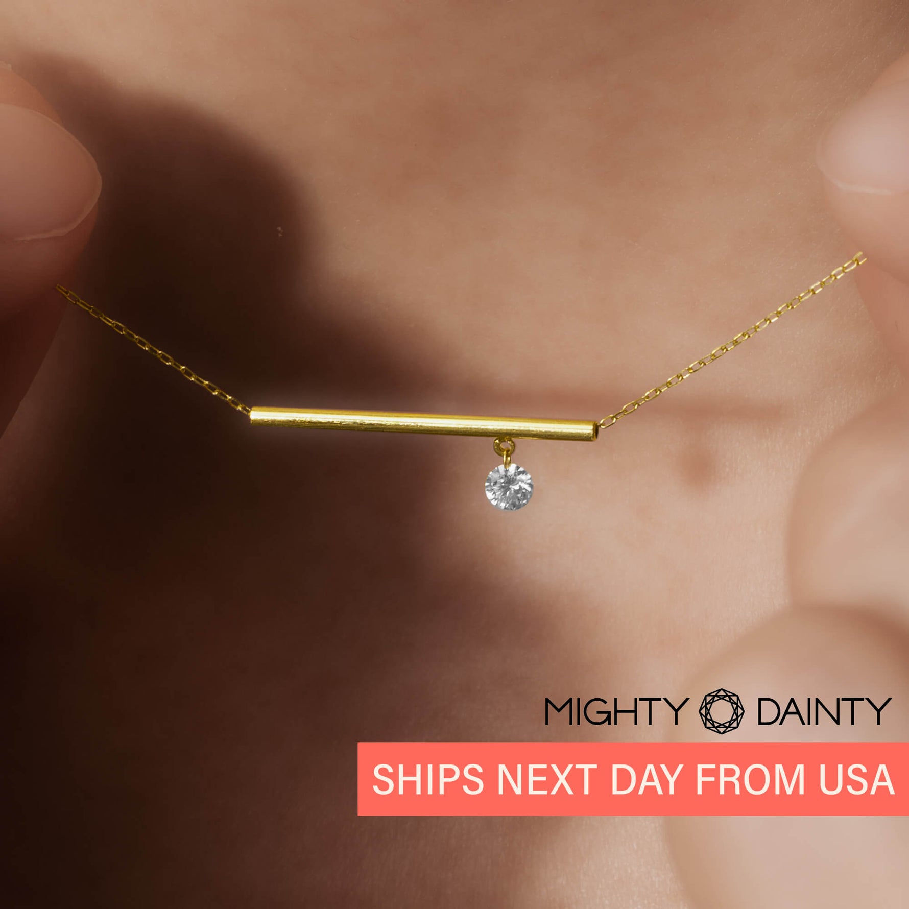 Gold Bar and Diamond Necklace