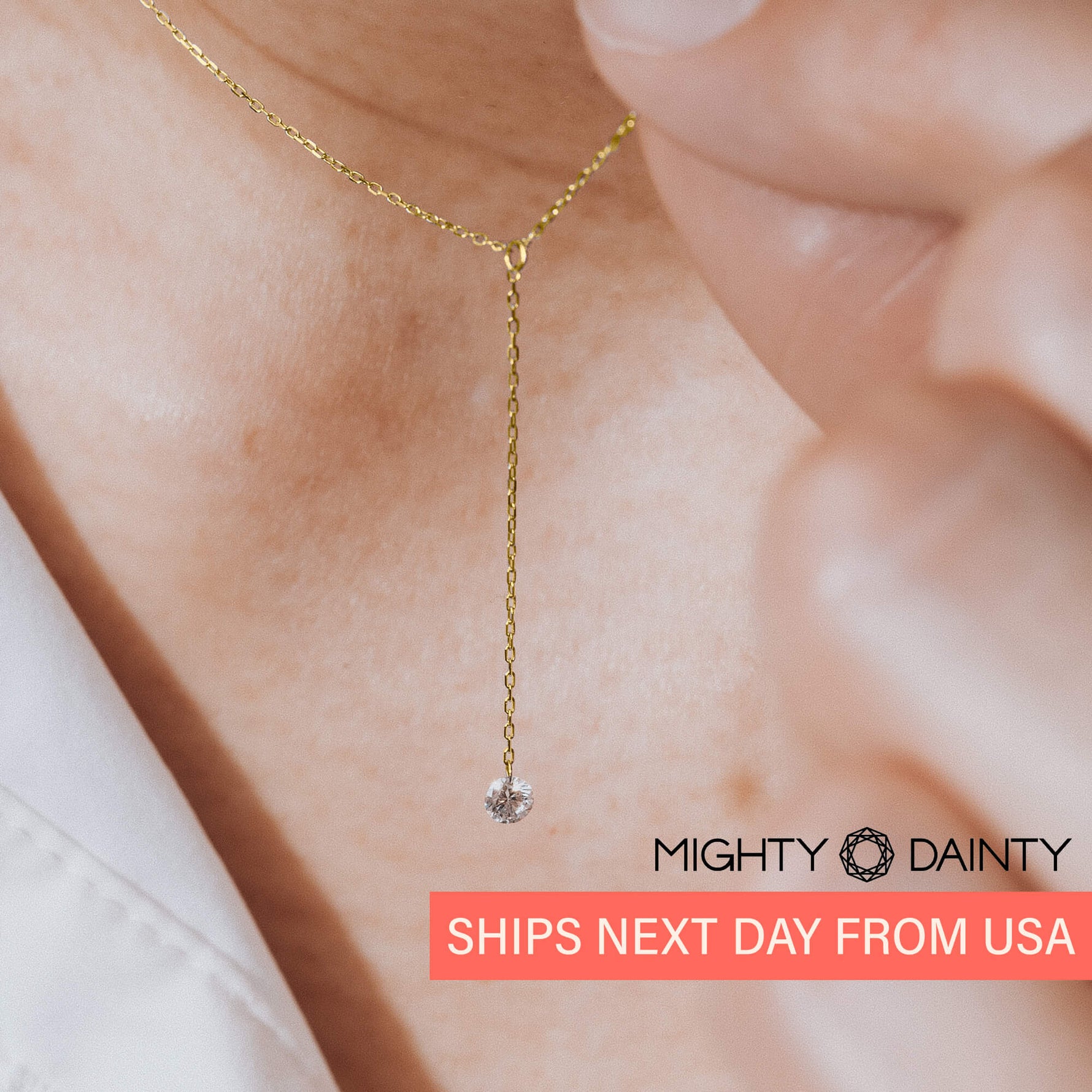 Gold Single Diamond Y-Necklace