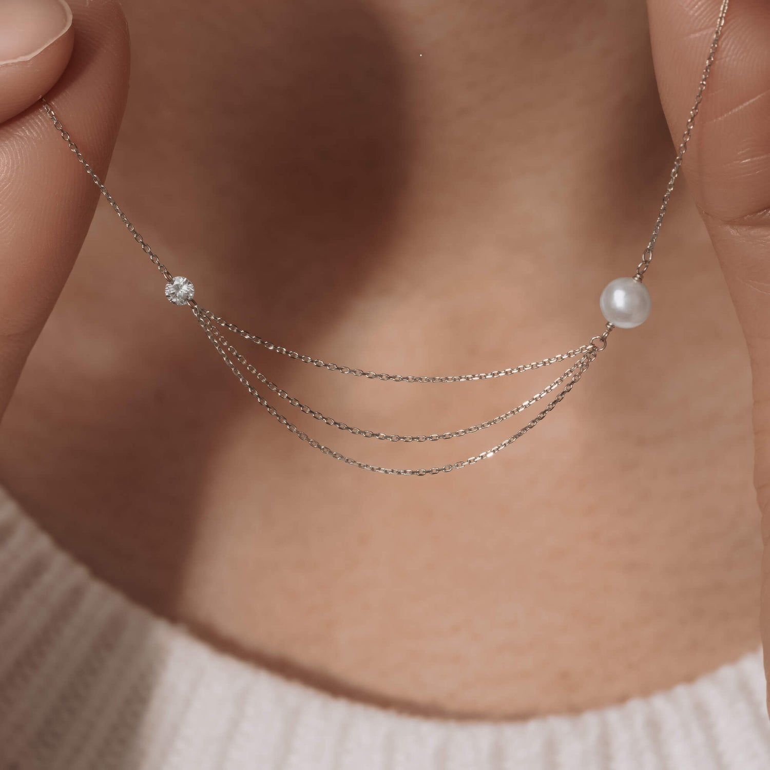 Diamond and Pearl Multi-Layered Necklace