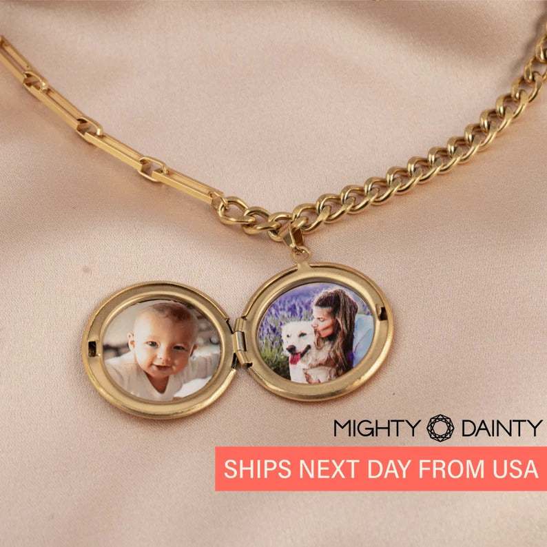 Engraved Photo Locket Necklace