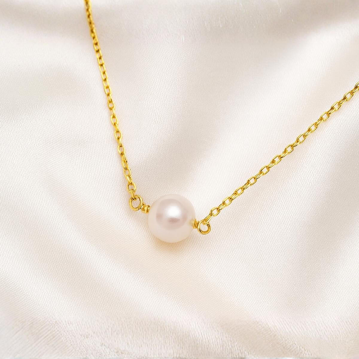 Gold Single Pearl Necklace