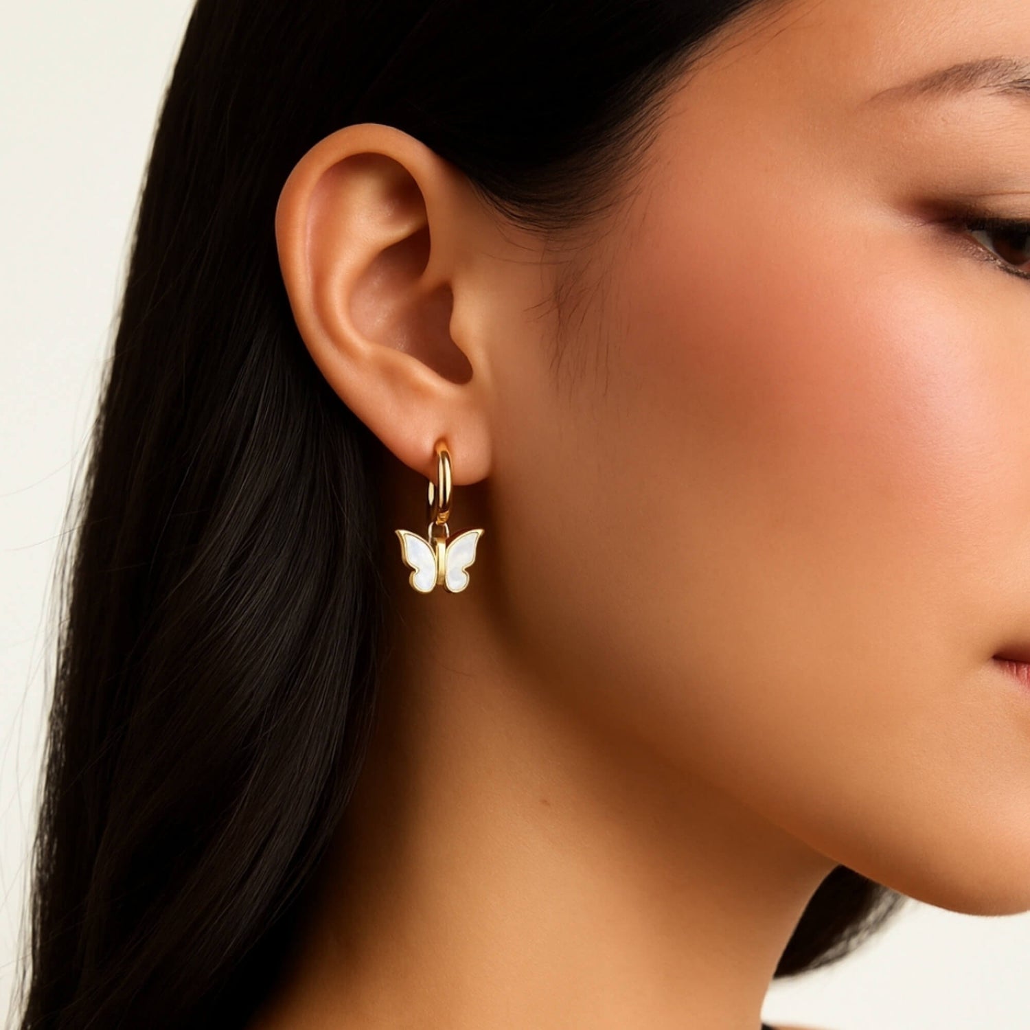 Mother-of-Pearl Butterfly Hoop Earrings