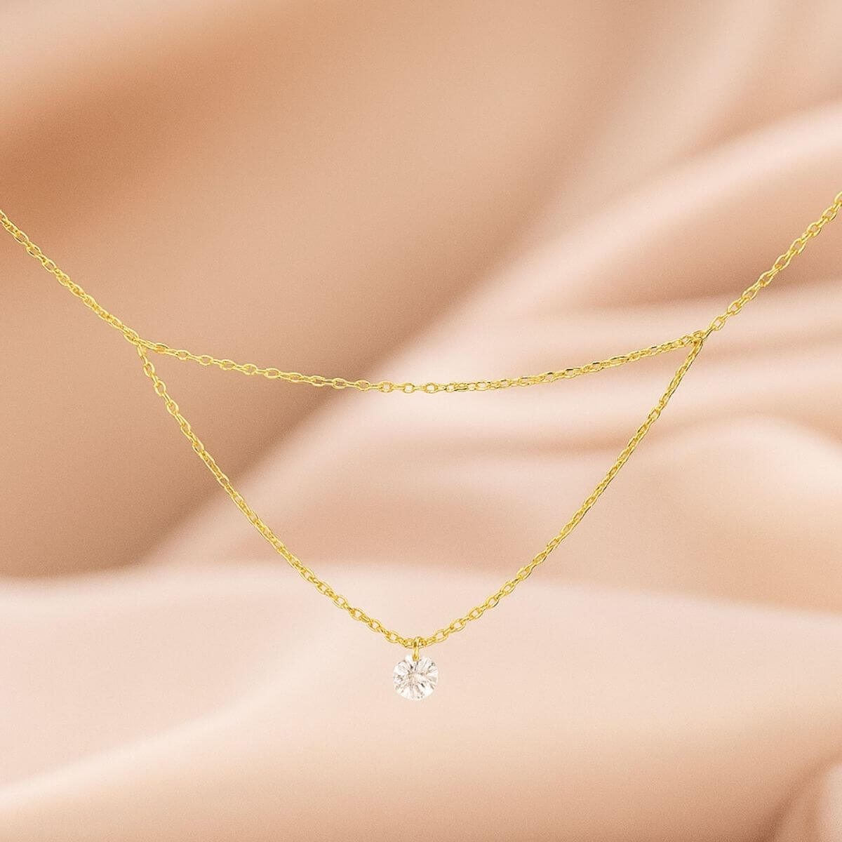 18'' Gold Single Diamond Layered Necklace