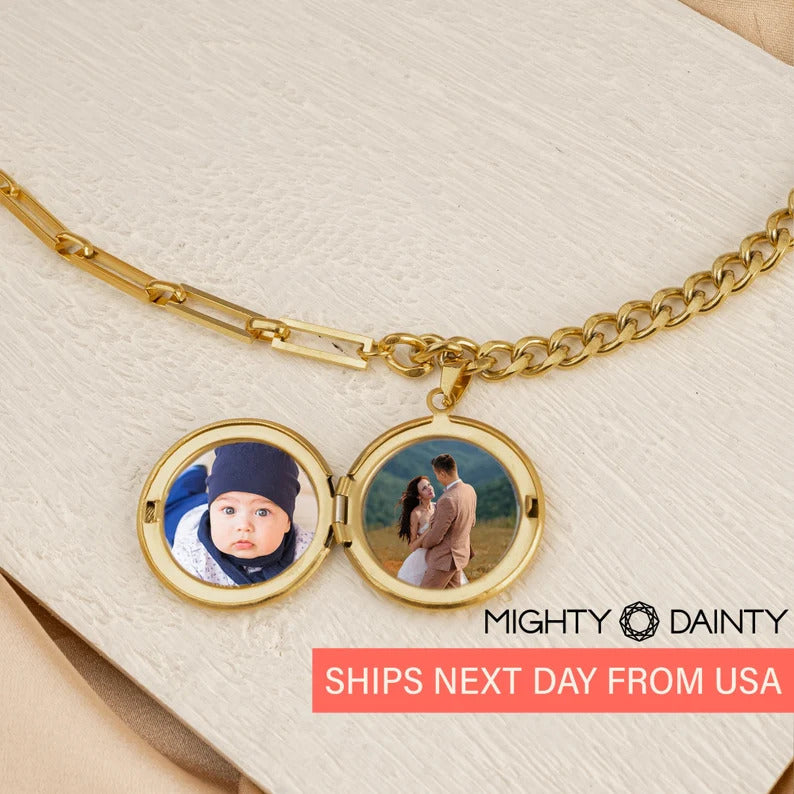 Engraved Photo Locket Necklace