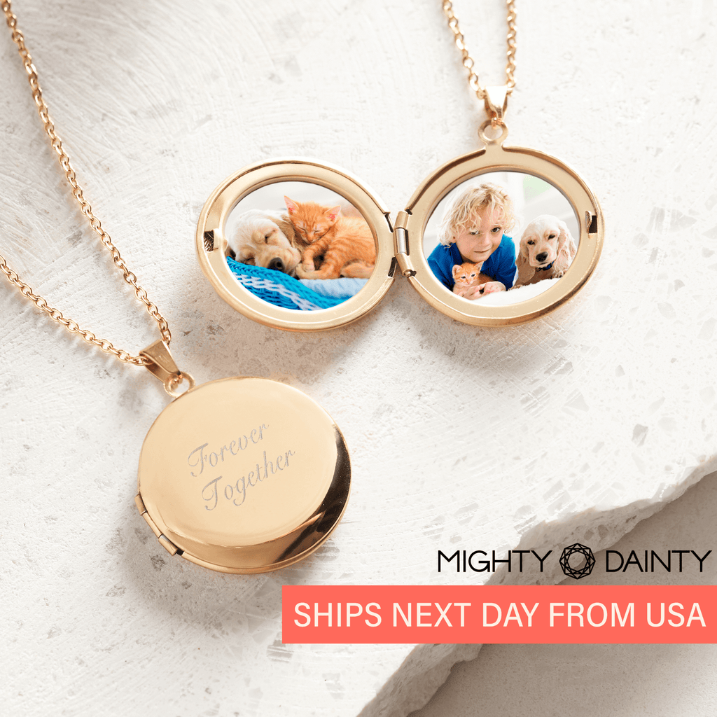 Engraved Round Photo Locket Necklace