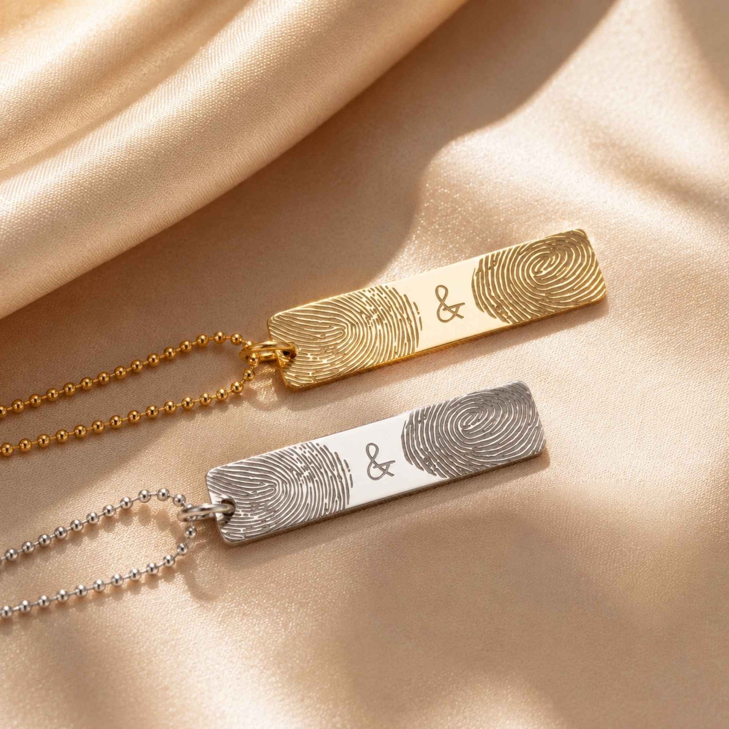 Two Fingerprints Bar Necklace