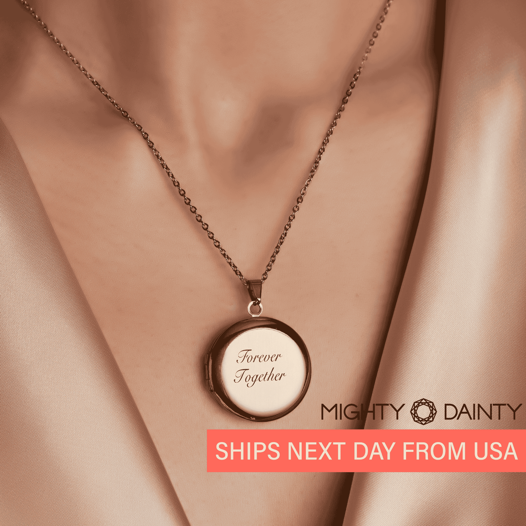 Engraved Round Photo Locket Necklace