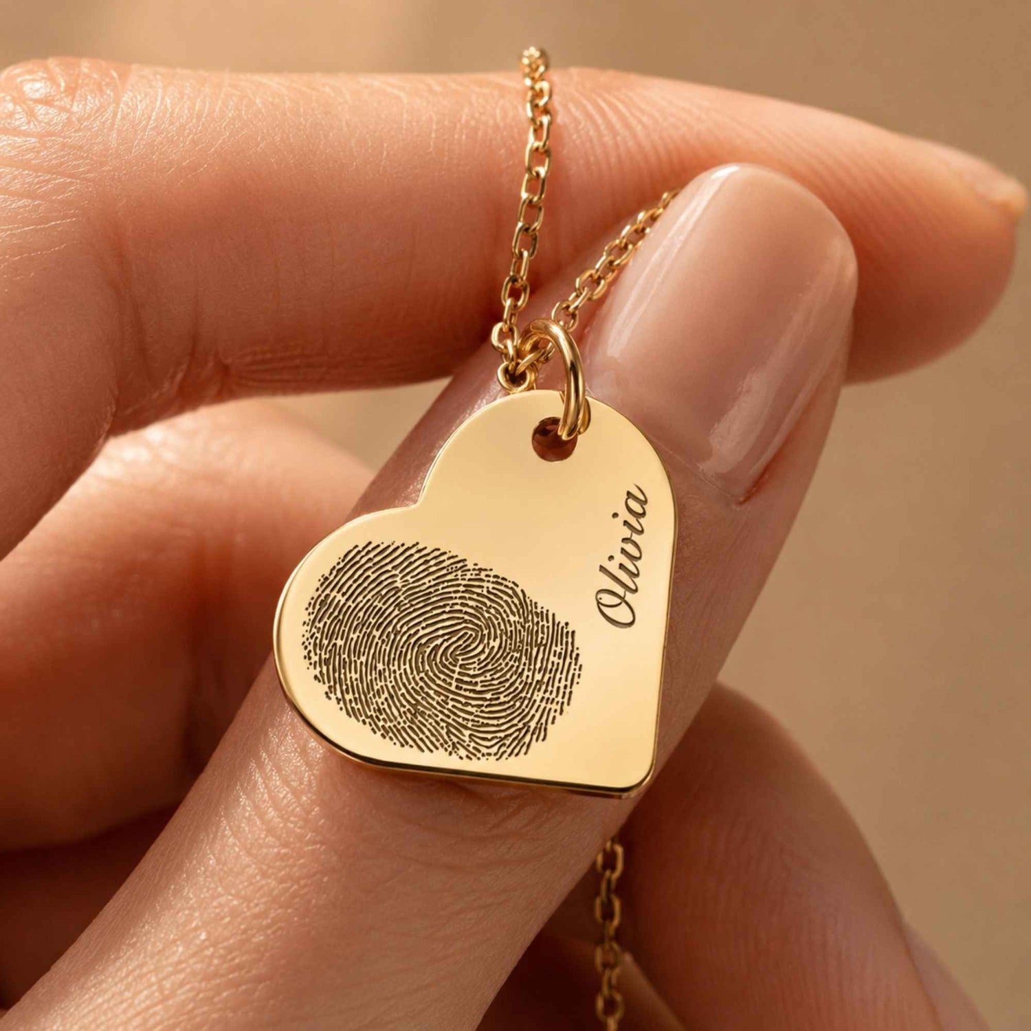 Heart Fingerprint Name Necklace