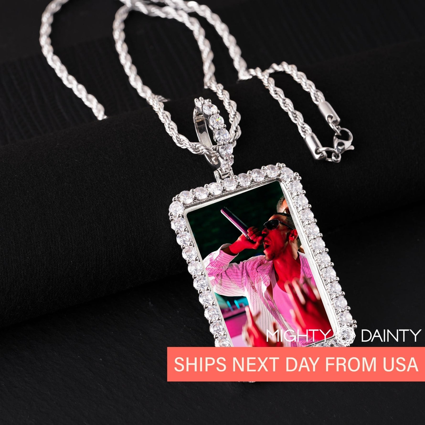 Rectangle Diamond Medallion Pendant Necklace