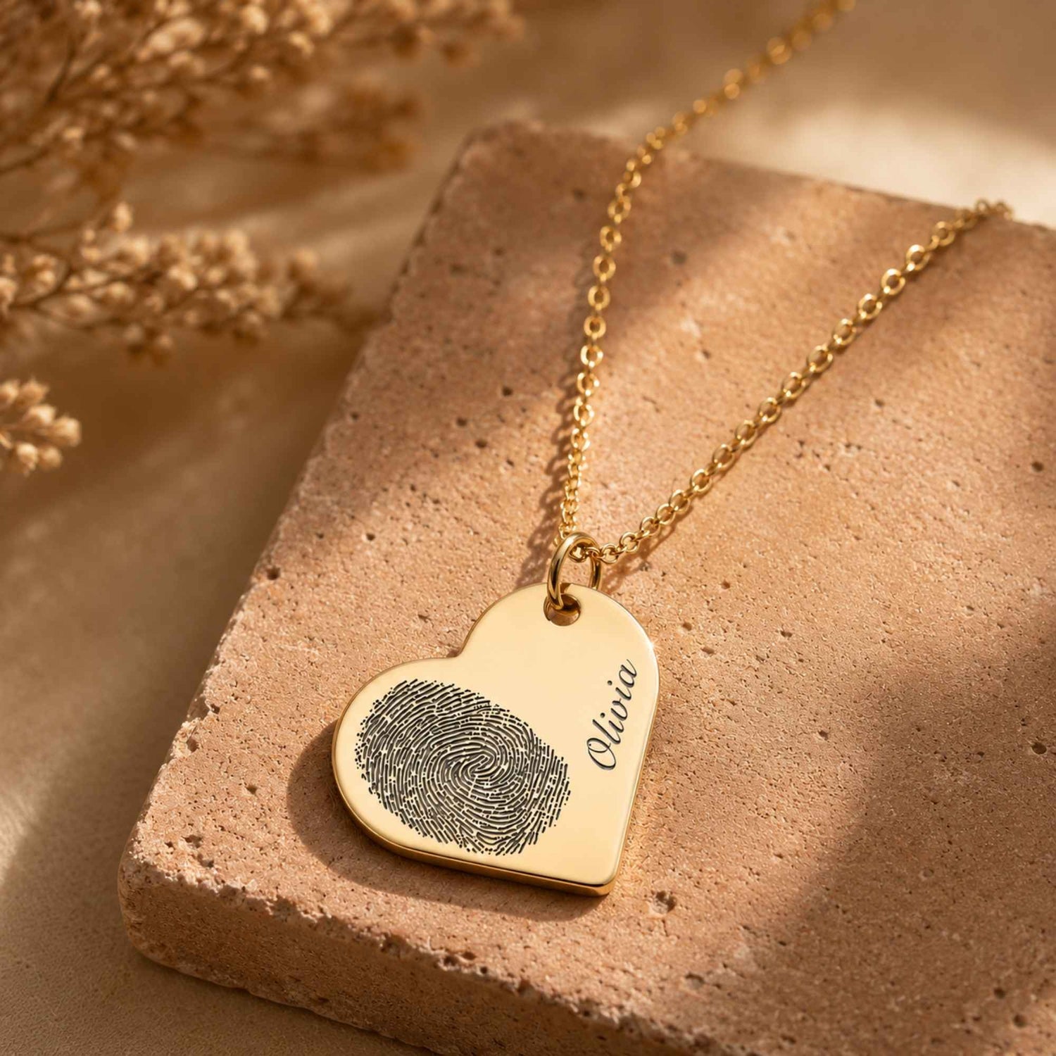 Heart Fingerprint Name Necklace