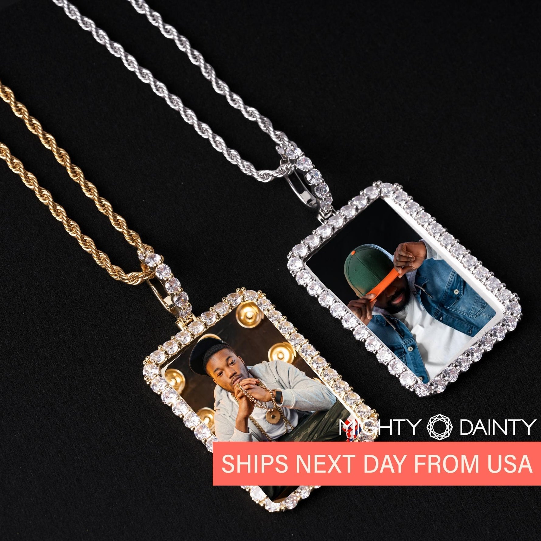 Rectangle Diamond Medallion Pendant Necklace