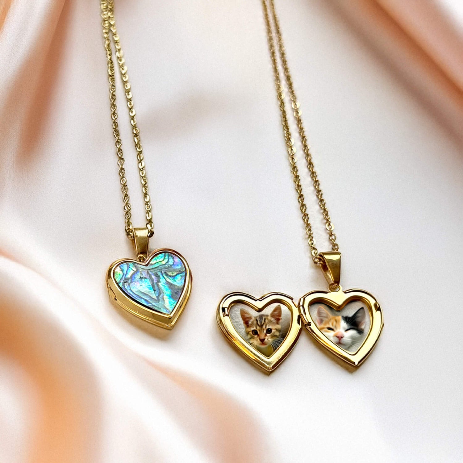 Gold Abalone Heart Photo Necklace