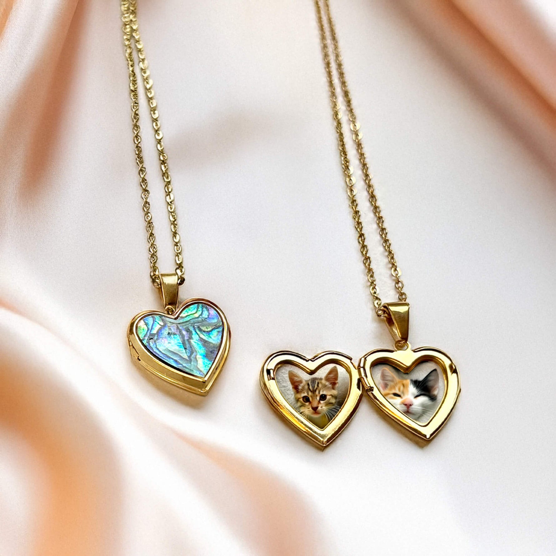 Gold Abalone Heart Photo Necklace