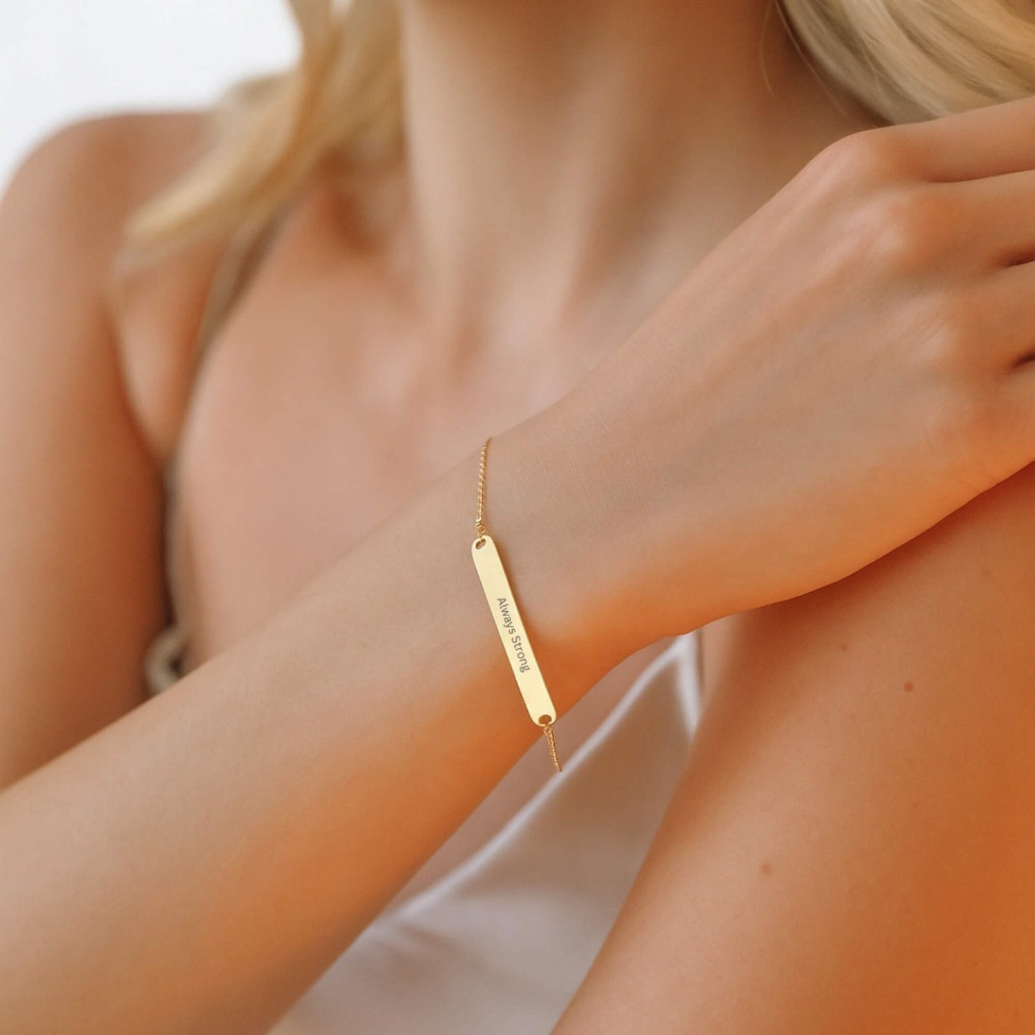 Skinny Long Bar Name Bracelet