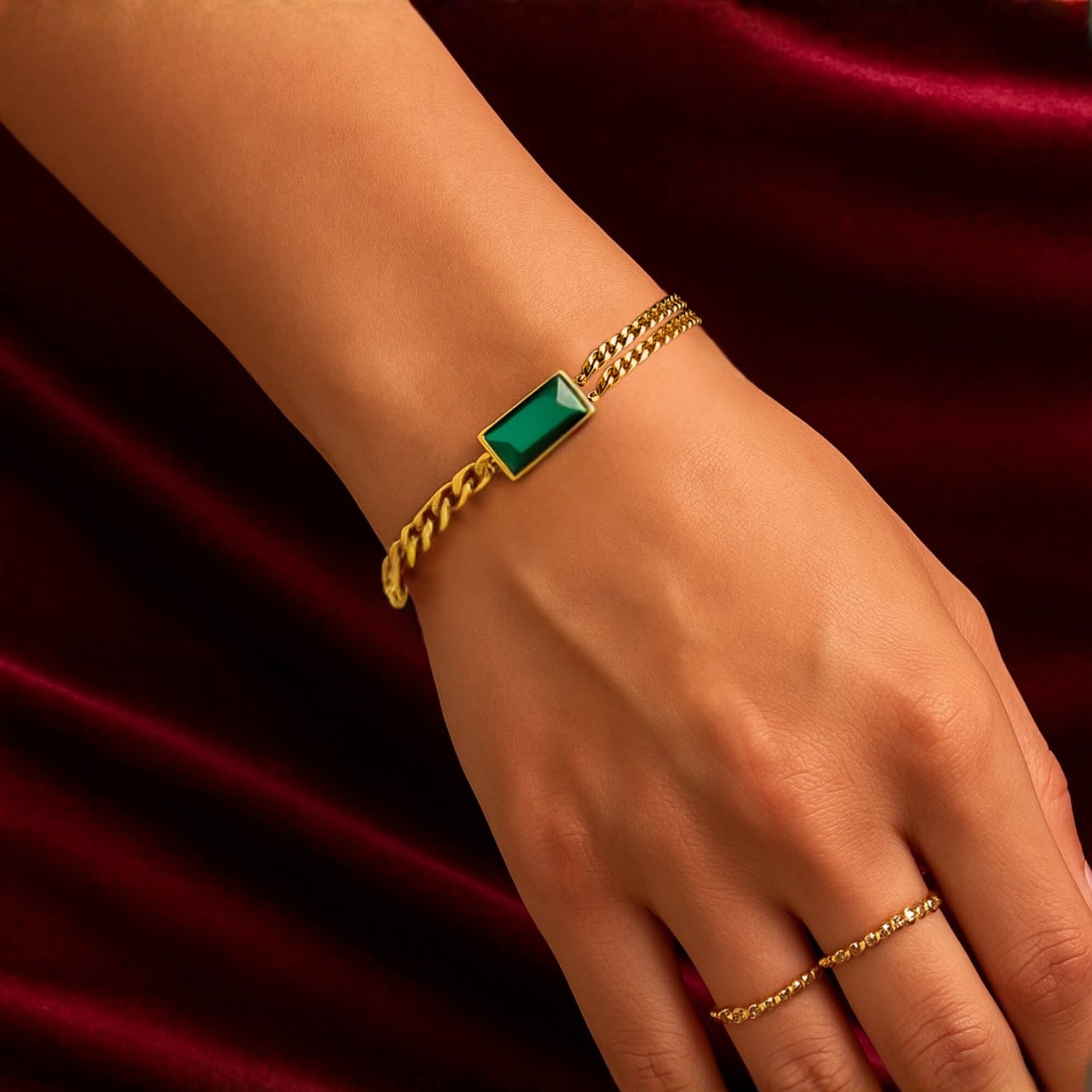 Emerald Bracelet with Cuban Chains