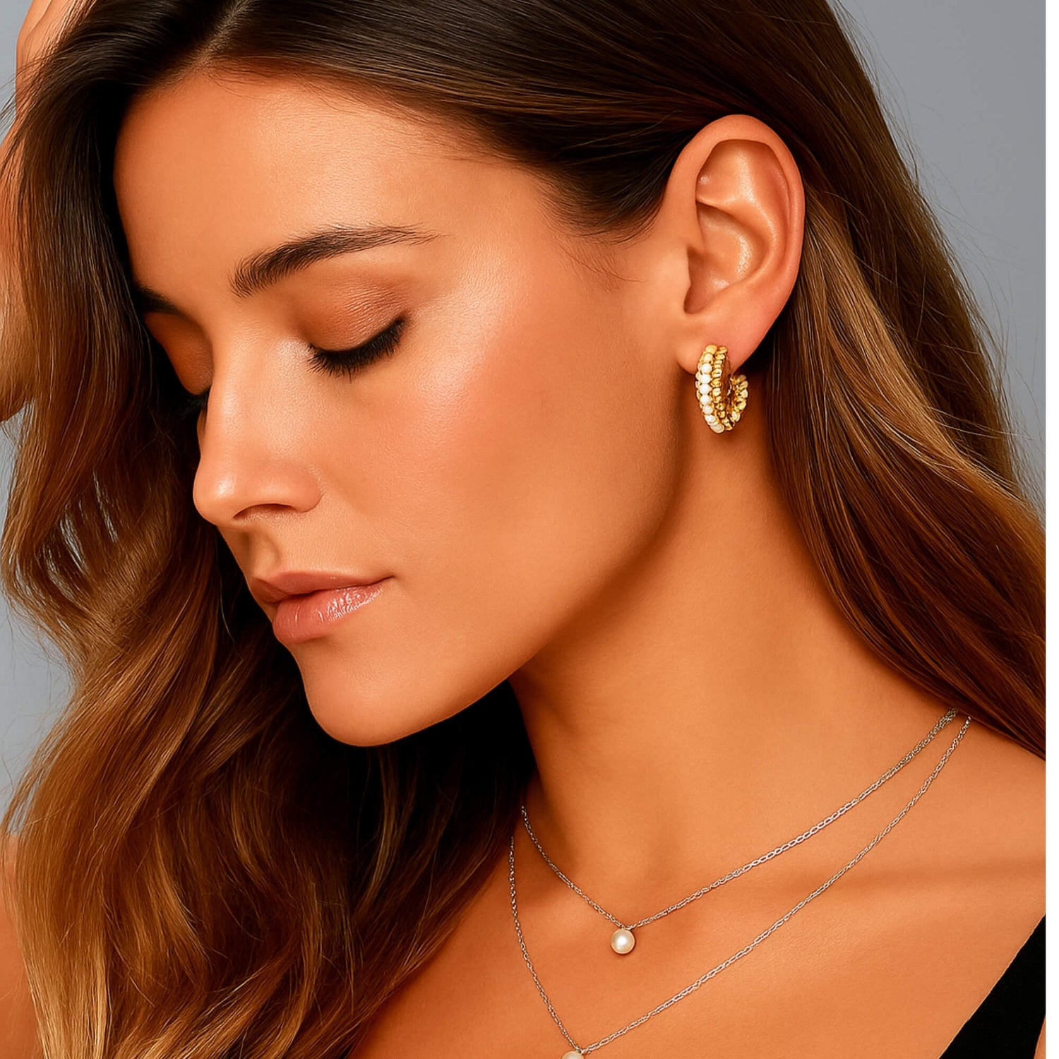 Golden Pearl Twist Hoop Earrings