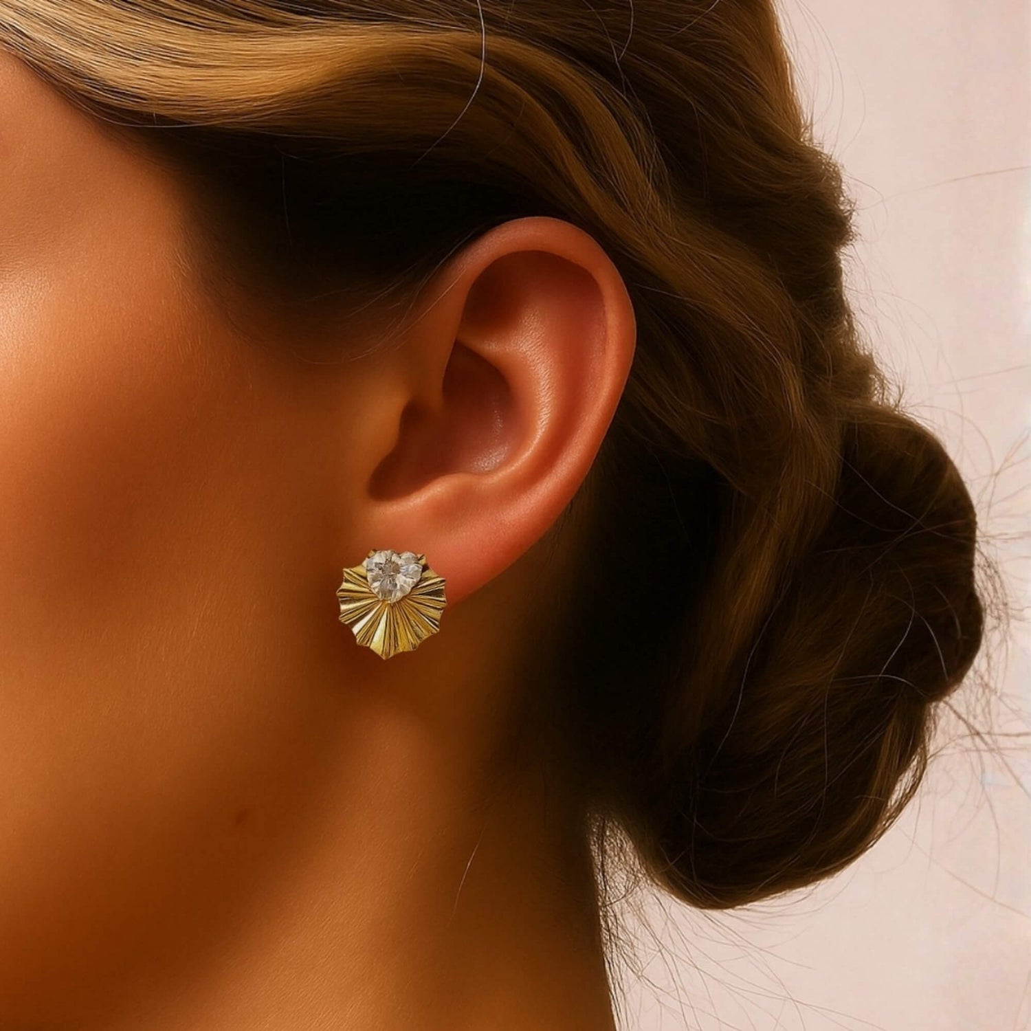 Golden Heartburst Stud Earrings