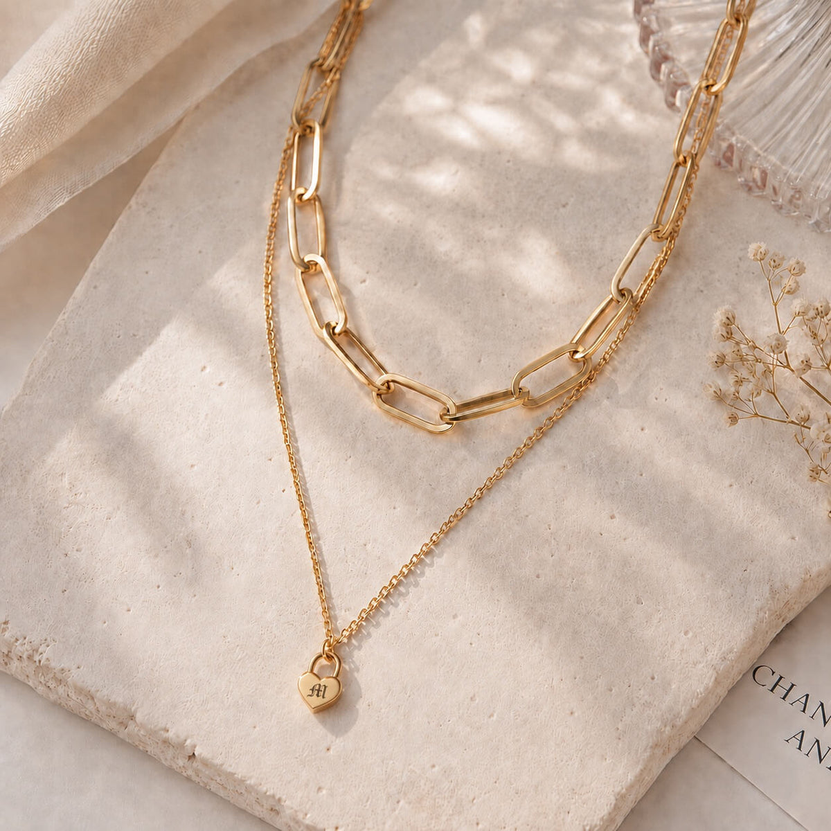 gold lock pendant necklace