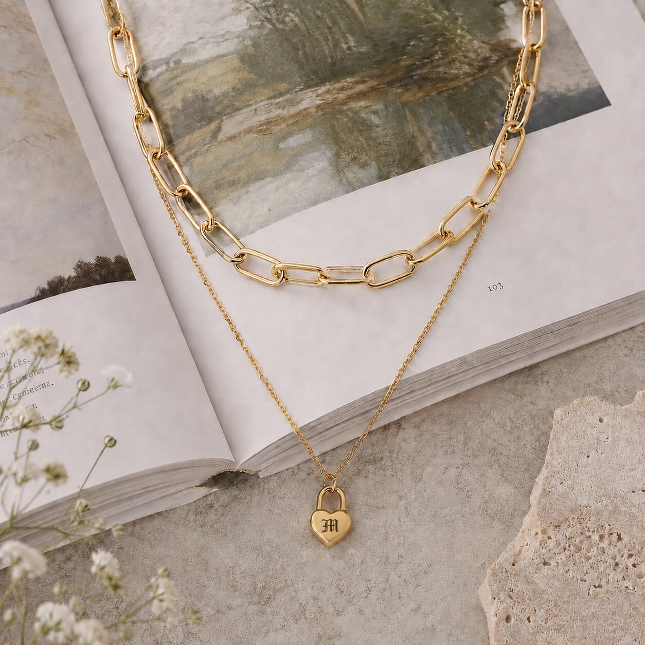 gold lock pendant necklace