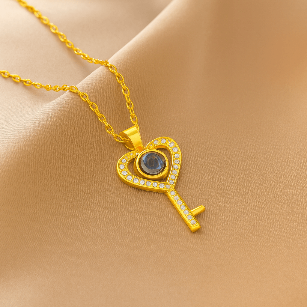 Golden Key Photo Projection Necklace