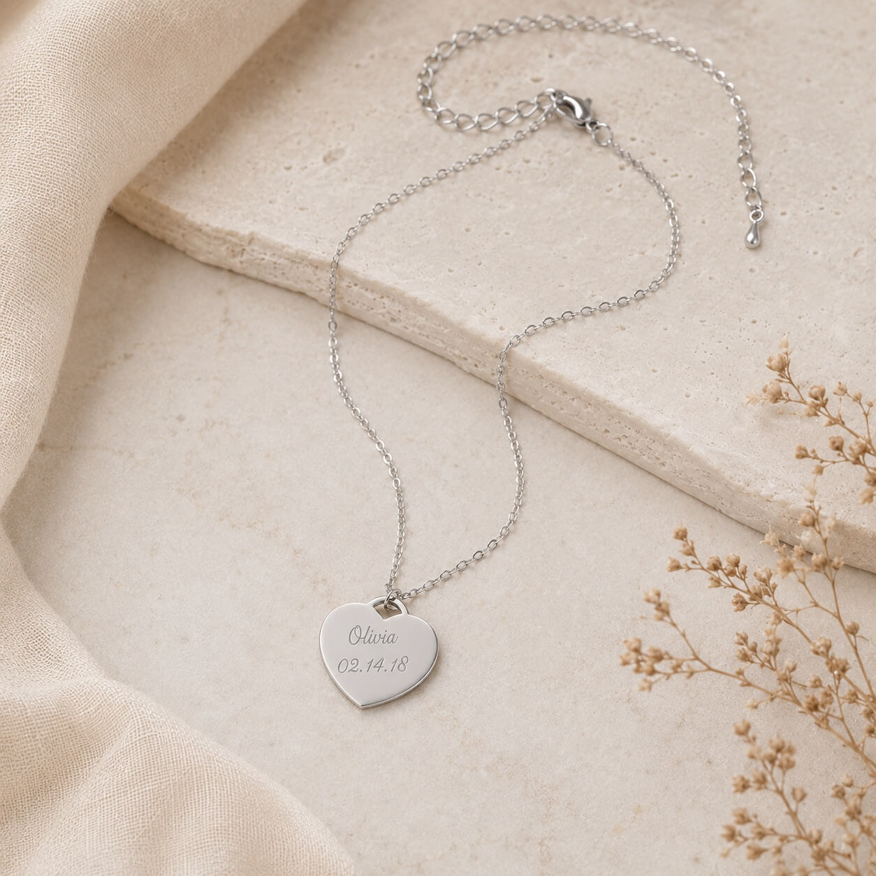 silver personalized heart pendant necklace