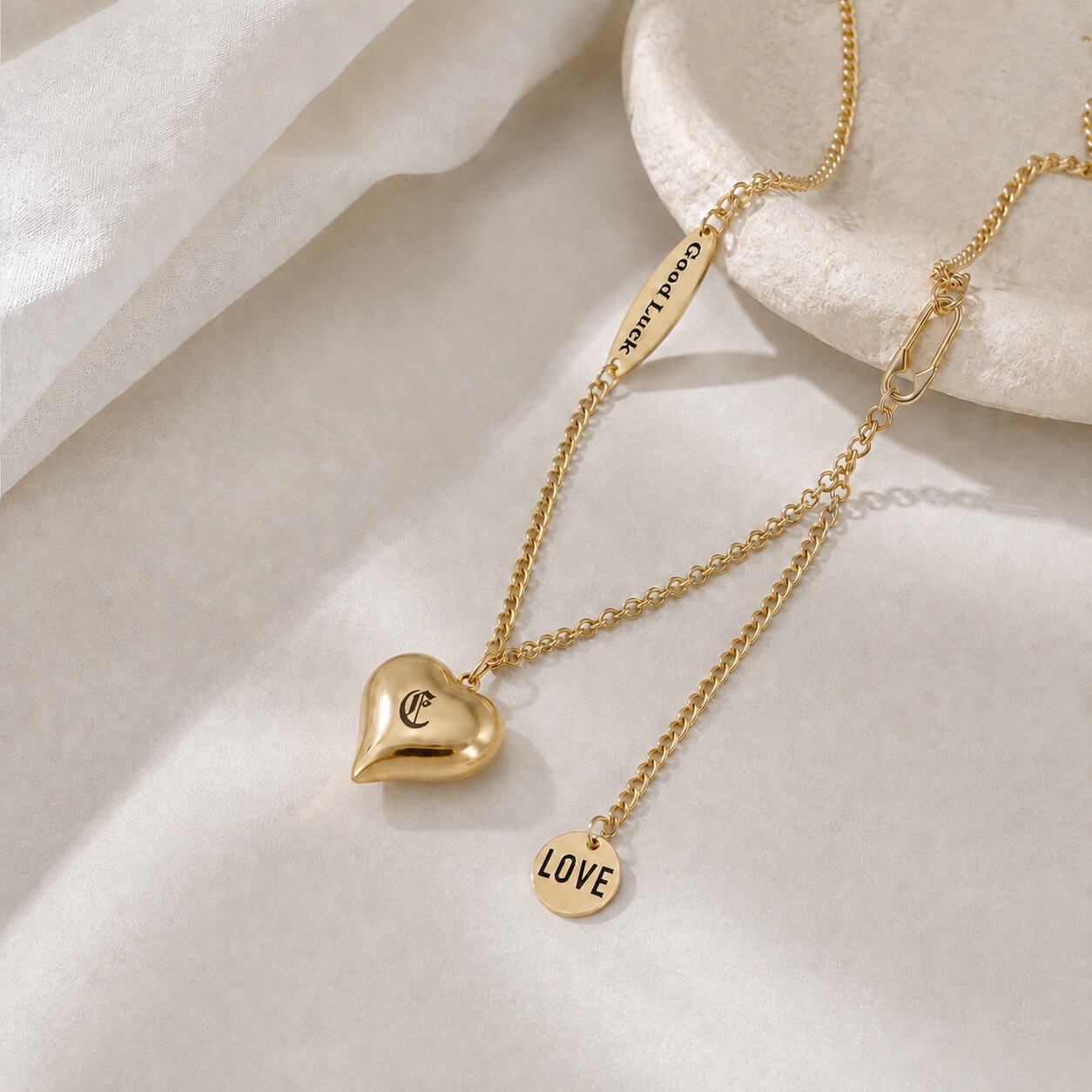 engraved gold heart necklace