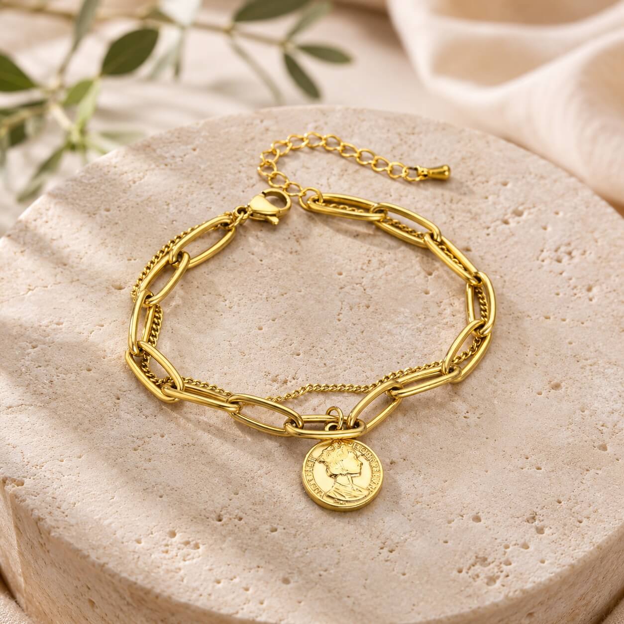 gold coin charm bracelet