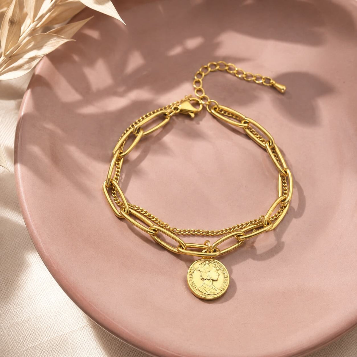 gold coin charm bracelet